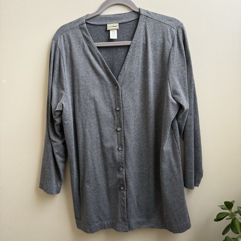 Vintage L.L. Bean Traveler Grey Stretch Cardigan Womens Size L Petite